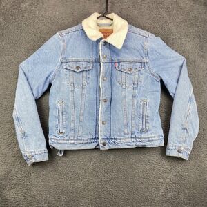 Levi's Denim Trucker Jacket Women's Large‎ L Faux Fur Lined Sherpa Collar